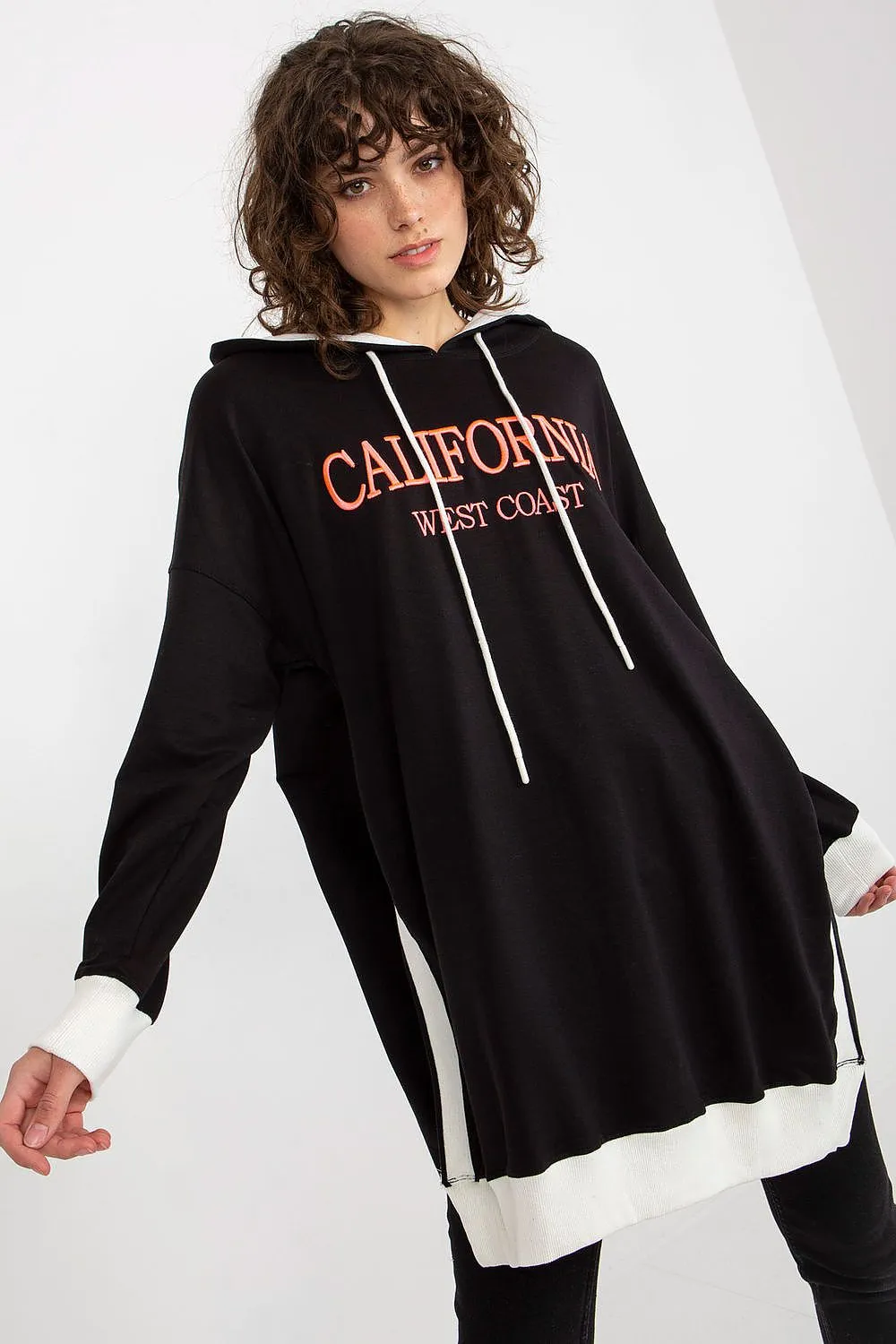 JTDF California Long Casual Sweatshirt with Hood & Side Slits