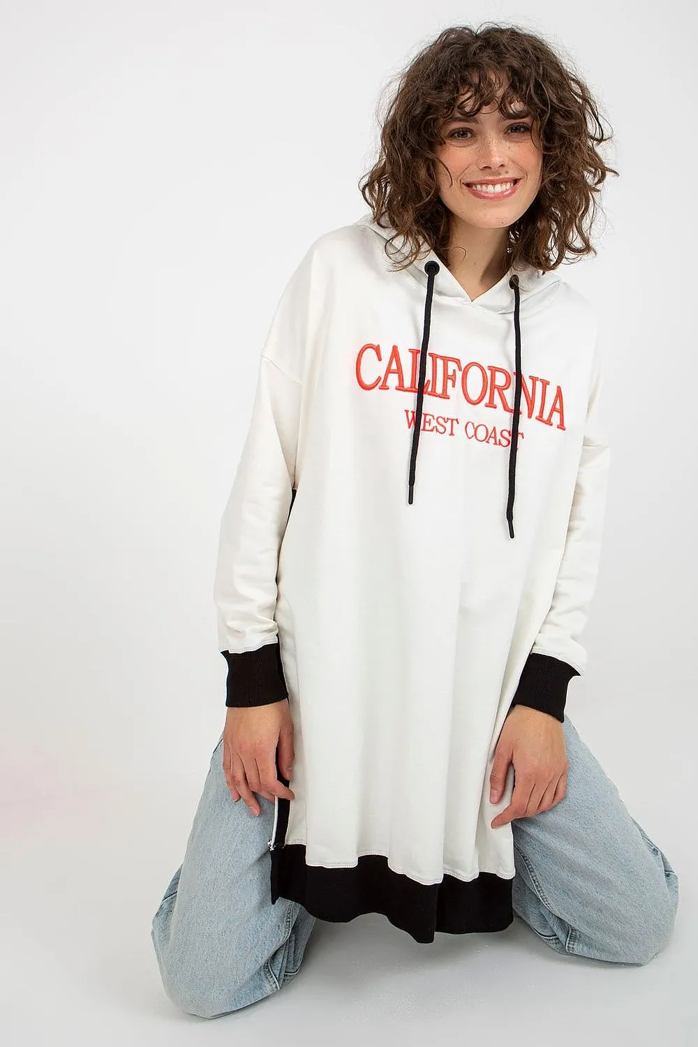 JTDF California Long Casual Sweatshirt with Hood & Side Slits
