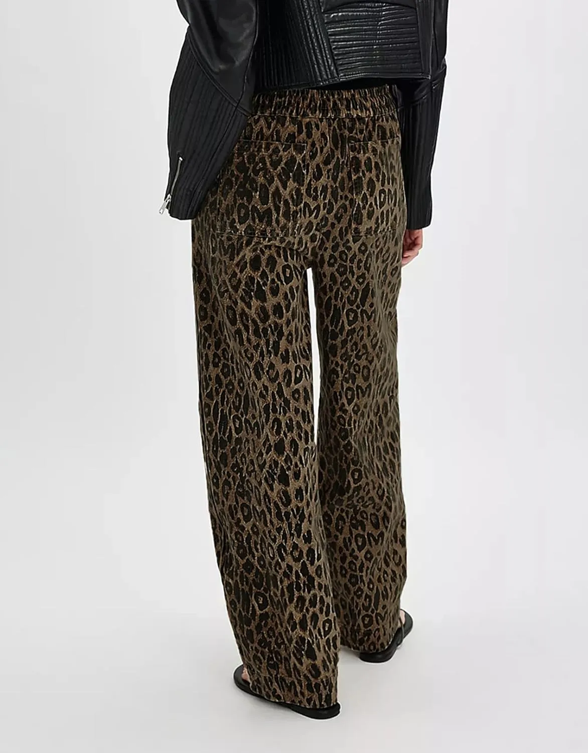 Kedera Women's Leopard Print Jeans Baggy Wide Leg Trousers Mid Rise Y2K Jeans Loose Elastic Waist Drawstring Pants
