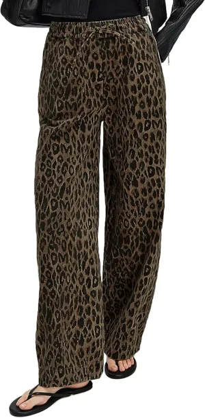 Kedera Women's Leopard Print Jeans Baggy Wide Leg Trousers Mid Rise Y2K Jeans Loose Elastic Waist Drawstring Pants