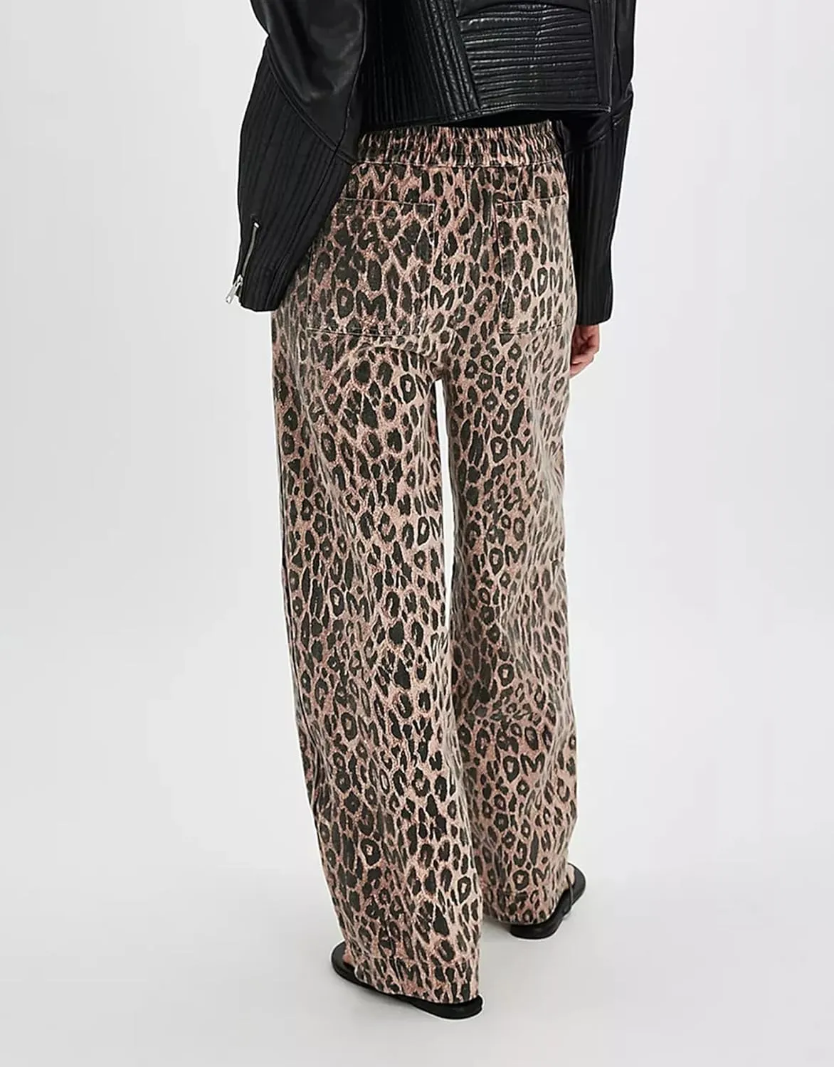 Kedera Women's Leopard Print Jeans Baggy Wide Leg Trousers Mid Rise Y2K Jeans Loose Elastic Waist Drawstring Pants