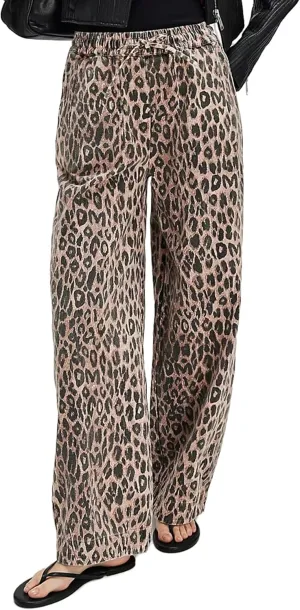 Kedera Women's Leopard Print Jeans Baggy Wide Leg Trousers Mid Rise Y2K Jeans Loose Elastic Waist Drawstring Pants