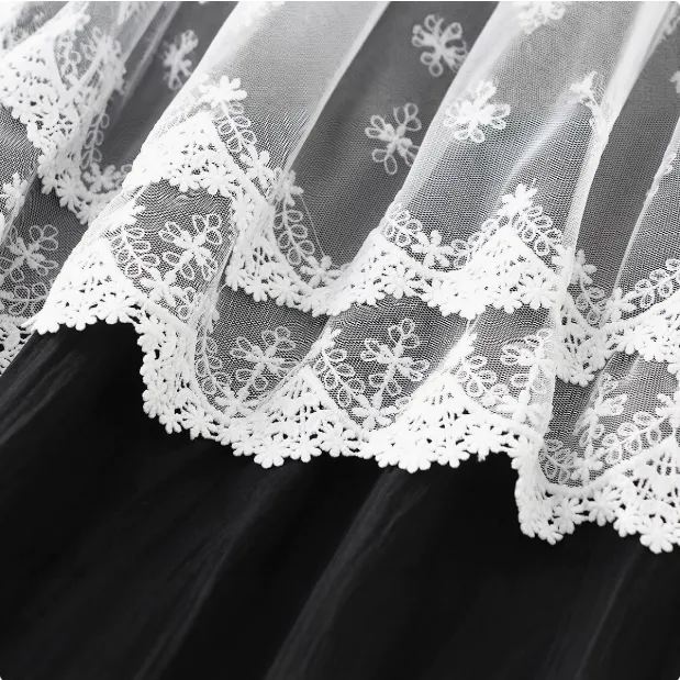 Lace Curtain Ice Silk High Waist Mid Cutout Skirt
