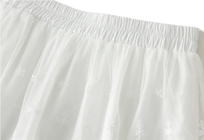 Lace Curtain Ice Silk High Waist Mid Cutout Skirt