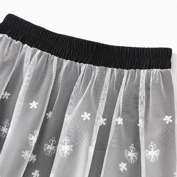 Lace Curtain Ice Silk High Waist Mid Cutout Skirt