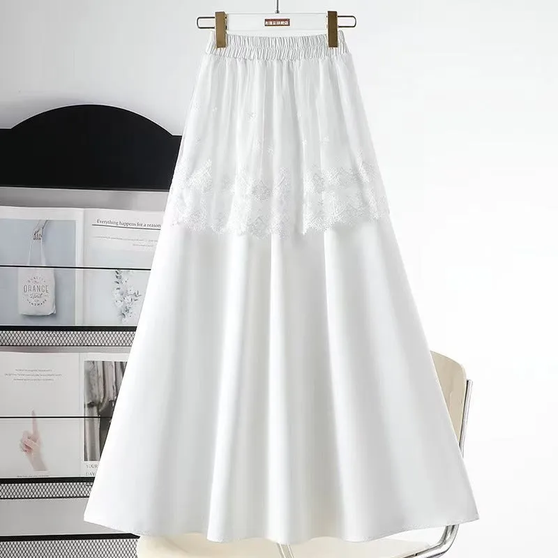 Lace Curtain Ice Silk High Waist Mid Cutout Skirt