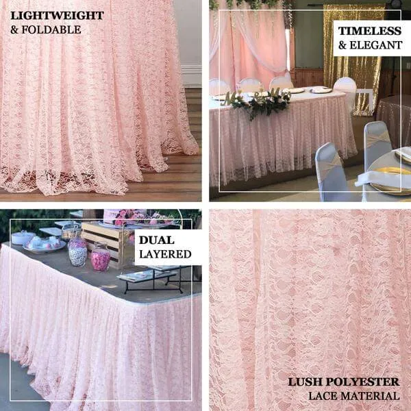 Lace Table Skirt 14ft Black - Premium Pleated Vintage Style for Parties