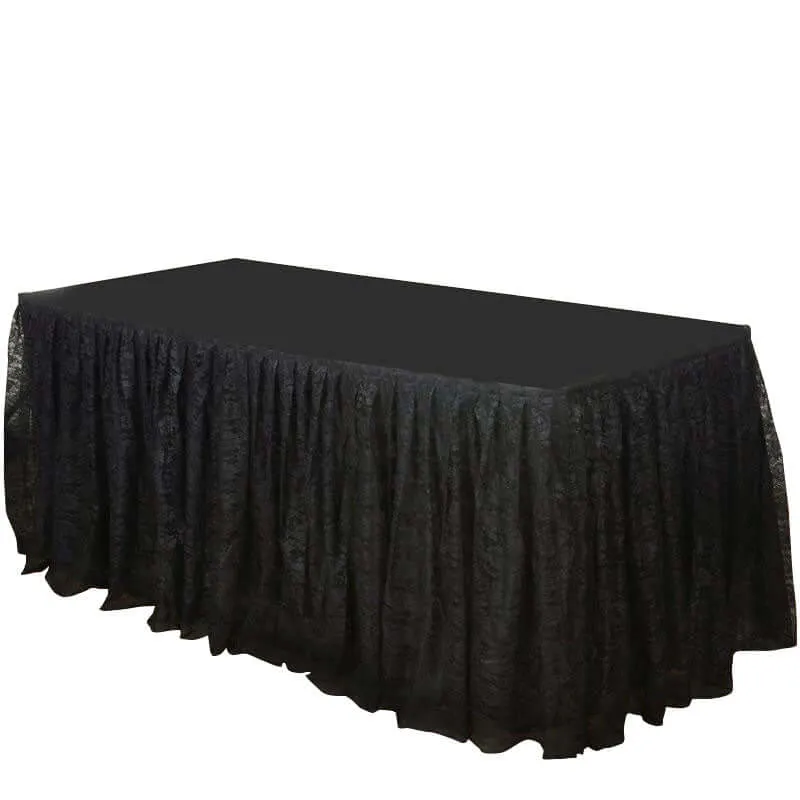 Lace Table Skirt 14ft Black - Premium Pleated Vintage Style for Parties
