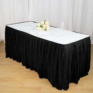 Lace Table Skirt 14ft Black - Premium Pleated Vintage Style for Parties
