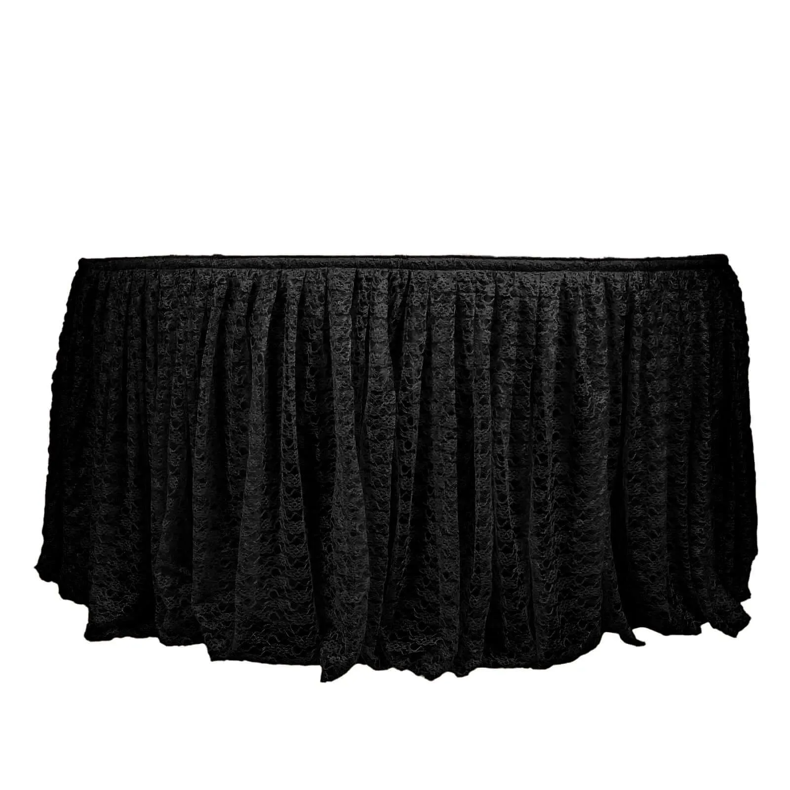 Lace Table Skirt 14ft Black - Premium Pleated Vintage Style for Parties