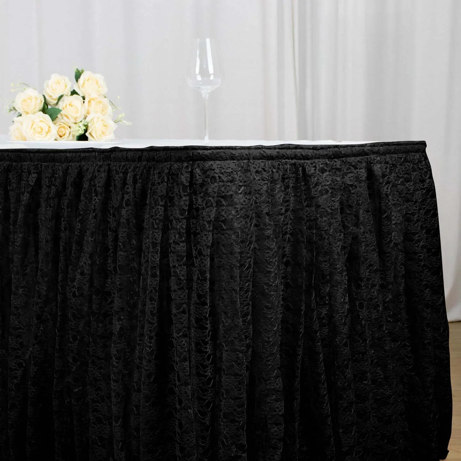 Lace Table Skirt 14ft Black - Premium Pleated Vintage Style for Parties
