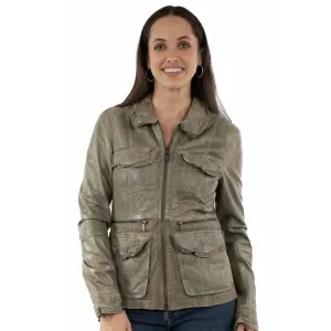 Ladies Canvas Leather Jacket in Sage by Scully at Bourbon Cowgirl