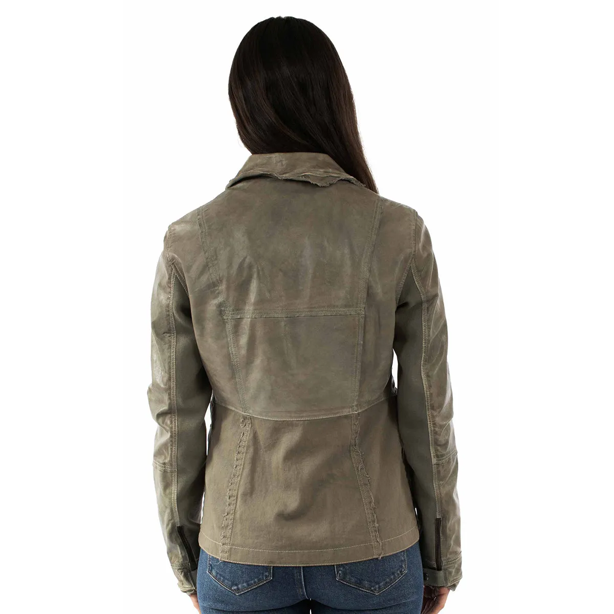 Ladies Canvas Leather Jacket in Sage by Scully at Bourbon Cowgirl