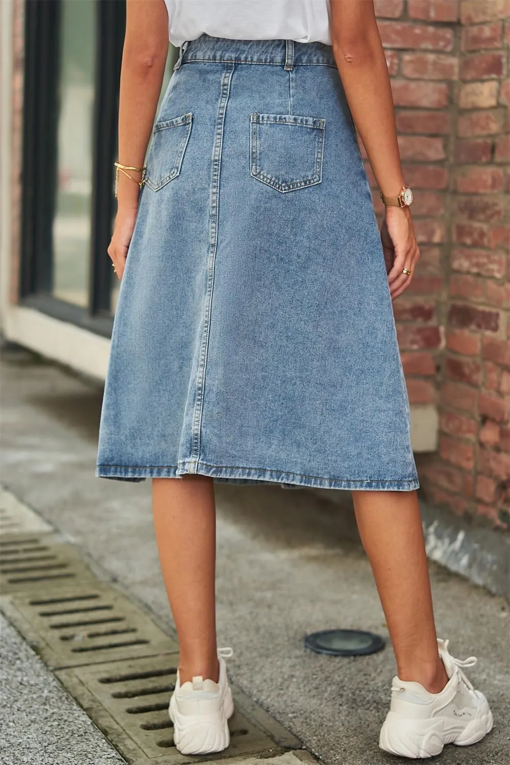 LAFOURAM Womens Denim Skirt Knee Length A Line Y2K Trendy Flared Midi Jean Skirts