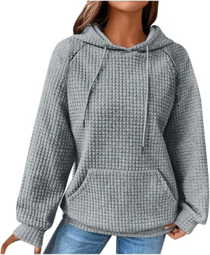 Lenago Womens Hoodies Fall Fashion Waffle Drawstring Hooded Sweatshirt 2024 Casual Loose Fit Pullover Clothes with Pockets