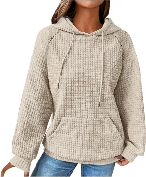 Lenago Womens Hoodies Fall Fashion Waffle Drawstring Hooded Sweatshirt 2024 Casual Loose Fit Pullover Clothes with Pockets