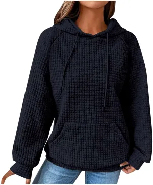 Lenago Womens Hoodies Fall Fashion Waffle Drawstring Hooded Sweatshirt 2024 Casual Loose Fit Pullover Clothes with Pockets