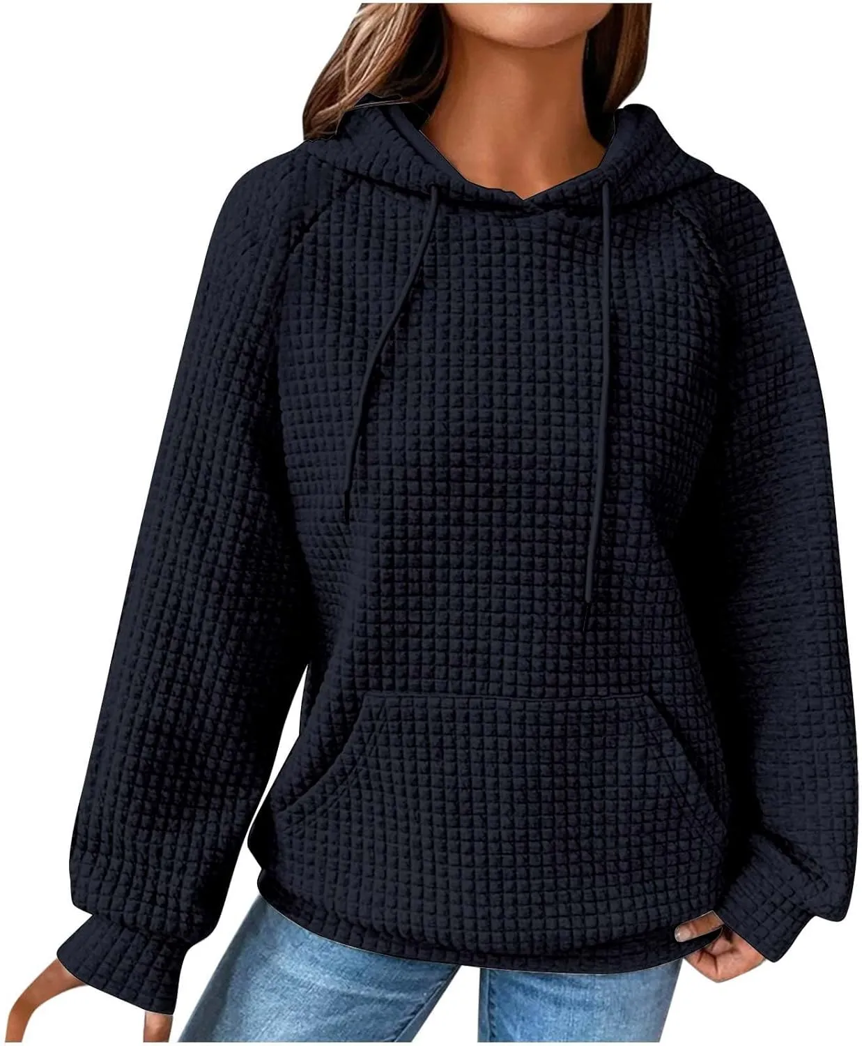 Lenago Womens Hoodies Fall Fashion Waffle Drawstring Hooded Sweatshirt 2024 Casual Loose Fit Pullover Clothes with Pockets
