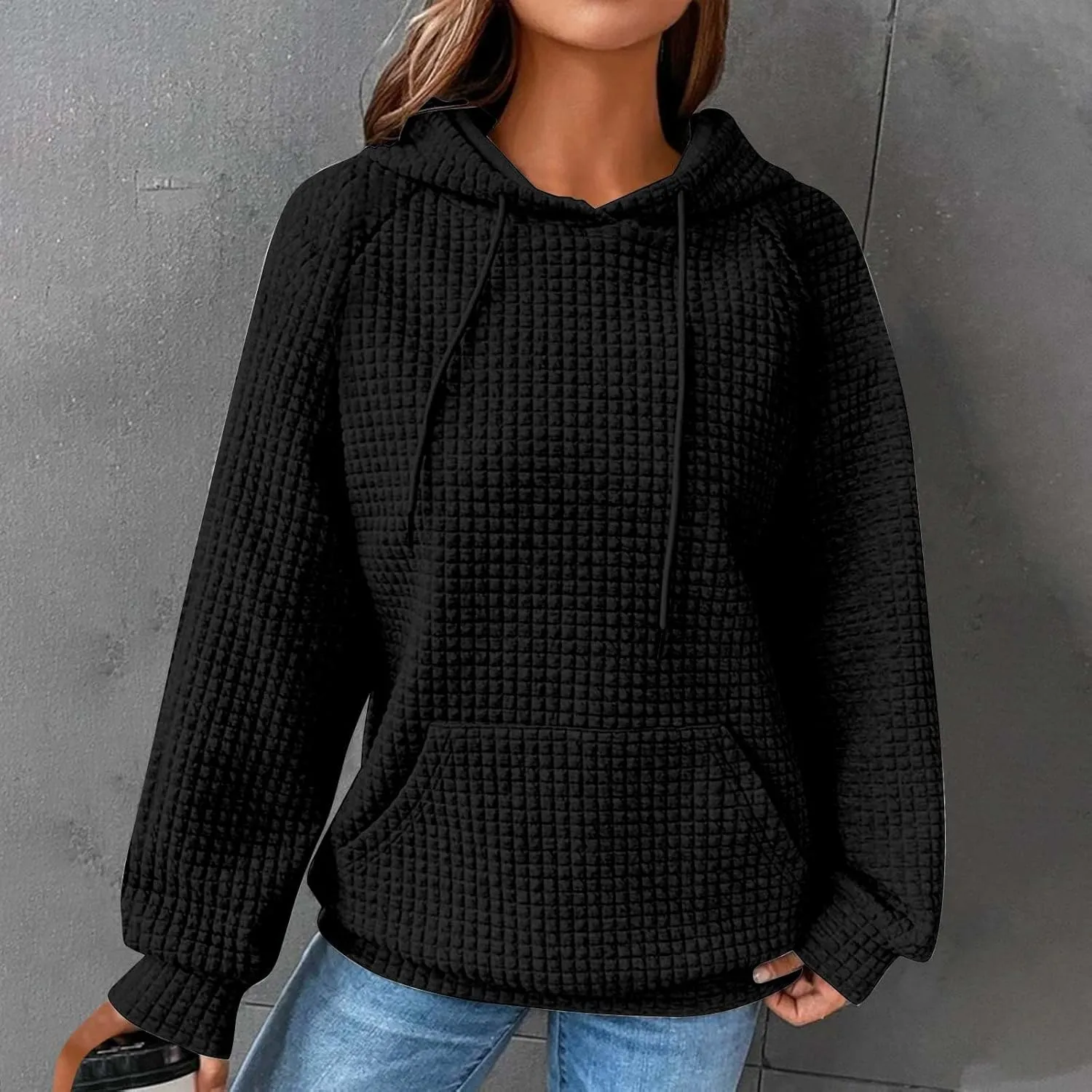 Lenago Womens Hoodies Fall Fashion Waffle Drawstring Hooded Sweatshirt 2024 Casual Loose Fit Pullover Clothes with Pockets