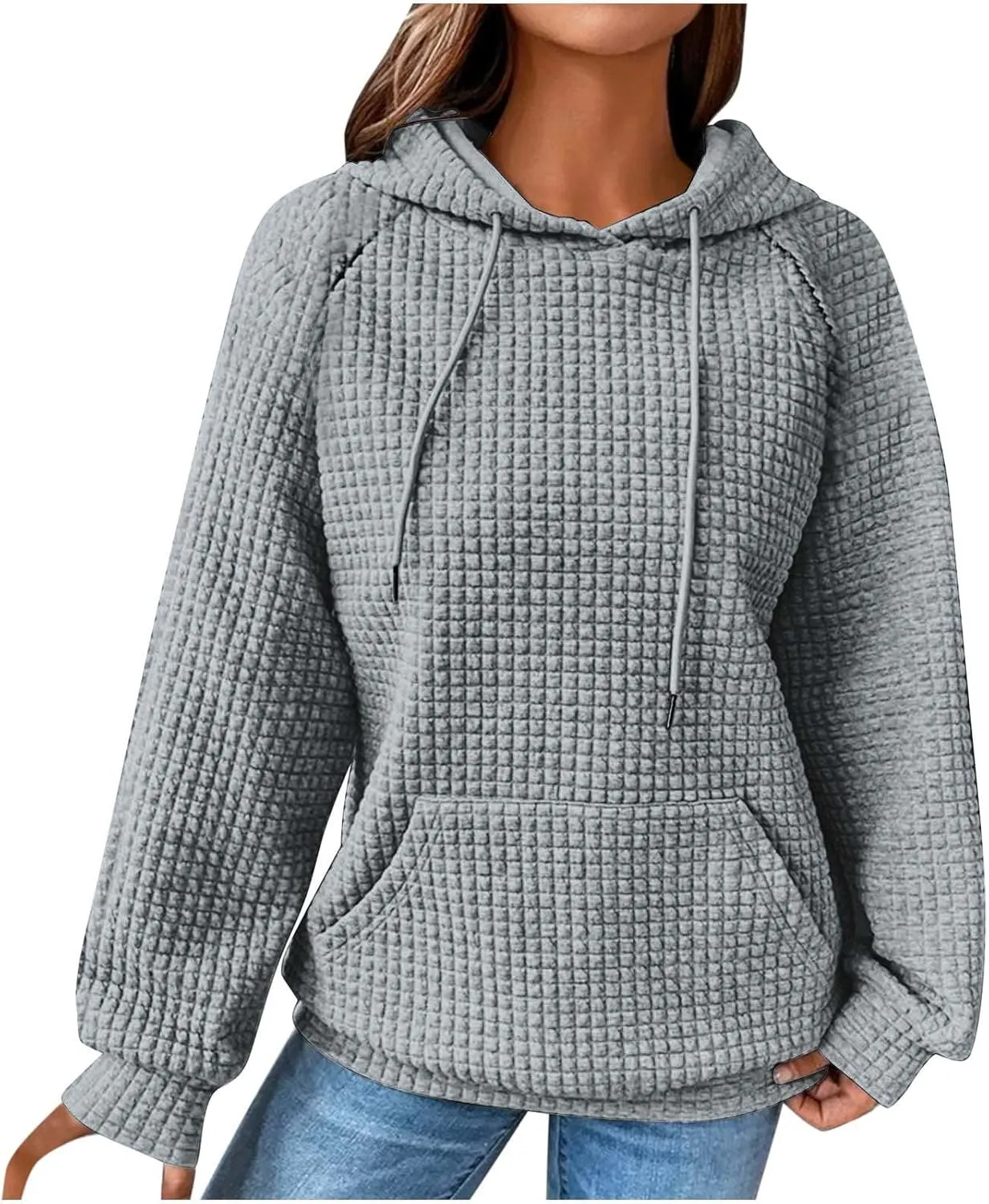 Lenago Womens Hoodies Fall Fashion Waffle Drawstring Hooded Sweatshirt 2024 Casual Loose Fit Pullover Clothes with Pockets