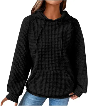 Lenago Womens Hoodies Fall Fashion Waffle Drawstring Hooded Sweatshirt 2024 Casual Loose Fit Pullover Clothes with Pockets