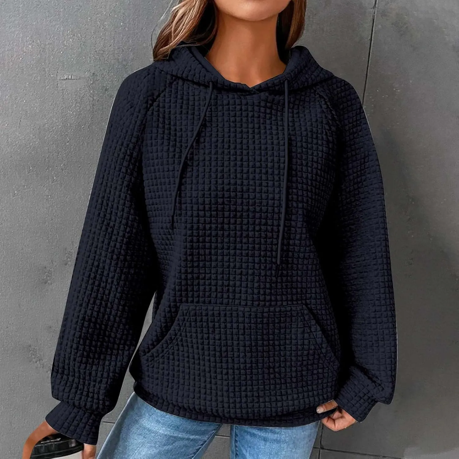 Lenago Womens Hoodies Fall Fashion Waffle Drawstring Hooded Sweatshirt 2024 Casual Loose Fit Pullover Clothes with Pockets