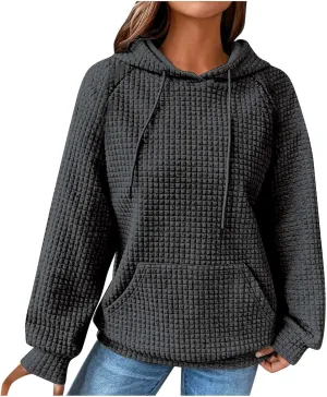 Lenago Womens Hoodies Fall Fashion Waffle Drawstring Hooded Sweatshirt 2024 Casual Loose Fit Pullover Clothes with Pockets