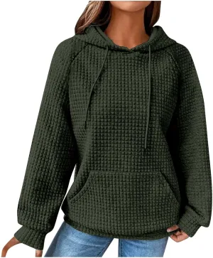 Lenago Womens Hoodies Fall Fashion Waffle Drawstring Hooded Sweatshirt 2024 Casual Loose Fit Pullover Clothes with Pockets