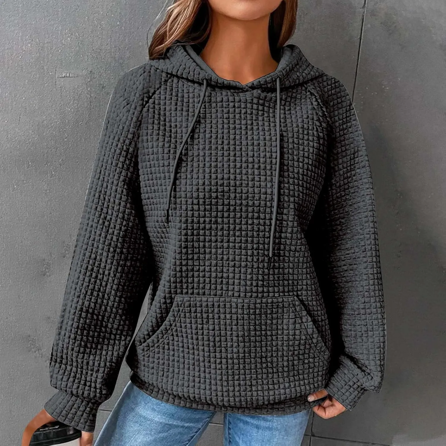 Lenago Womens Hoodies Fall Fashion Waffle Drawstring Hooded Sweatshirt 2024 Casual Loose Fit Pullover Clothes with Pockets