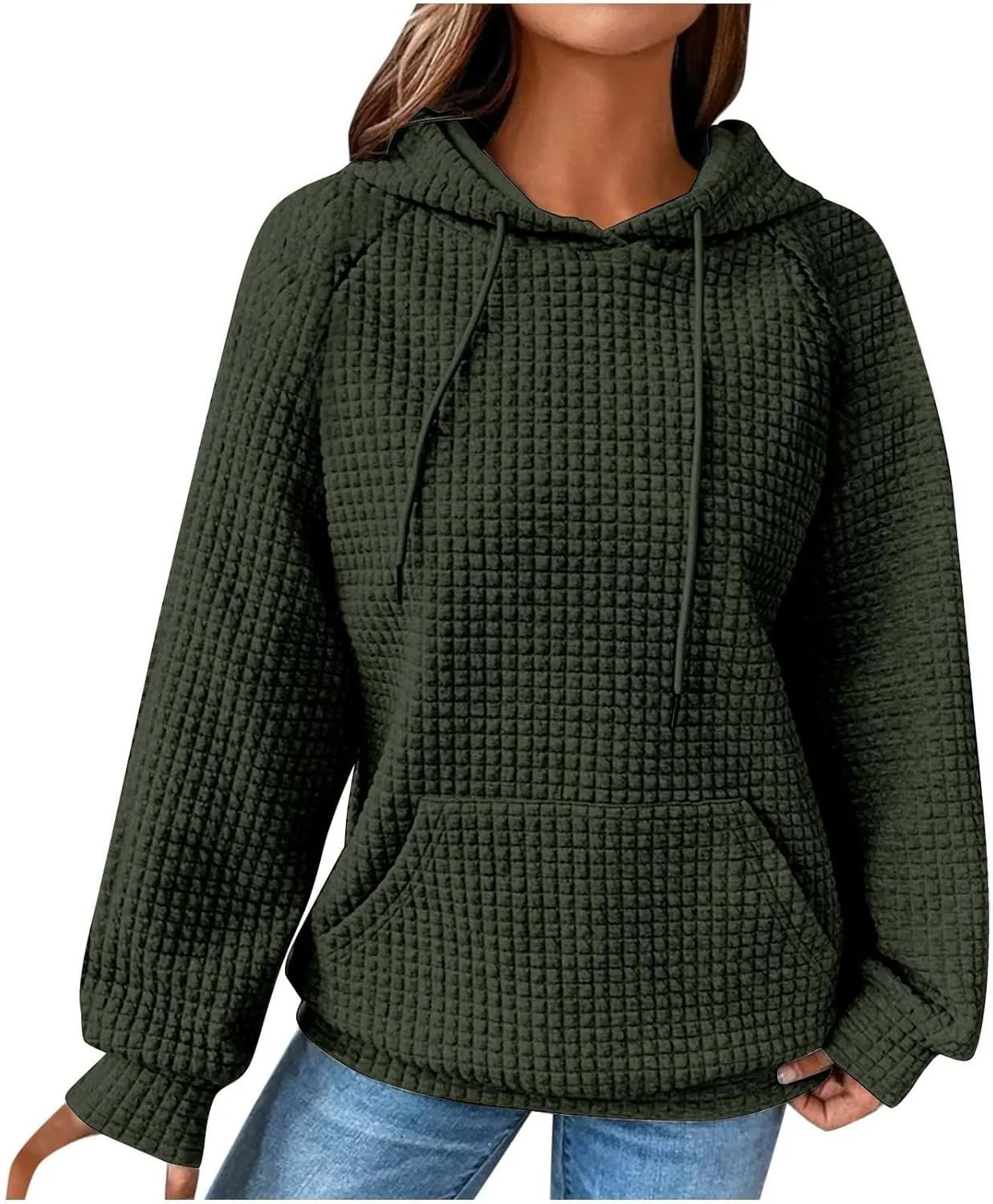 Lenago Womens Hoodies Fall Fashion Waffle Drawstring Hooded Sweatshirt 2024 Casual Loose Fit Pullover Clothes with Pockets