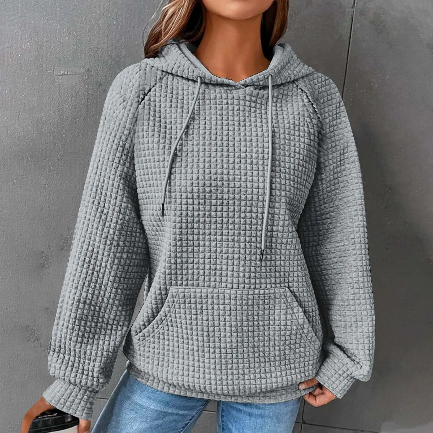 Lenago Womens Hoodies Fall Fashion Waffle Drawstring Hooded Sweatshirt 2024 Casual Loose Fit Pullover Clothes with Pockets