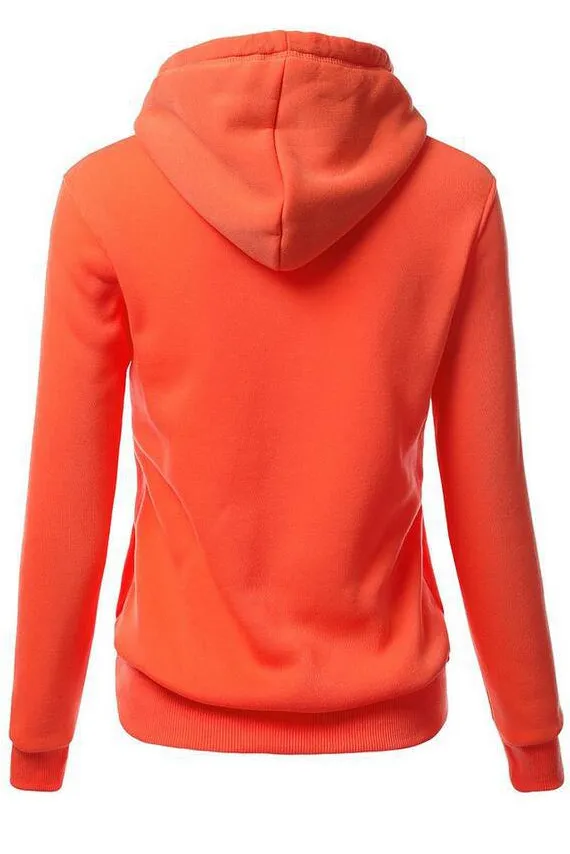 Letters Print Pocket Candy Color Drawstring Slim Hoodie