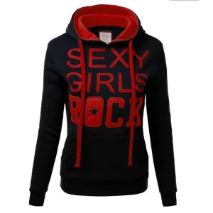 Letters Print Pocket Candy Color Drawstring Slim Hoodie