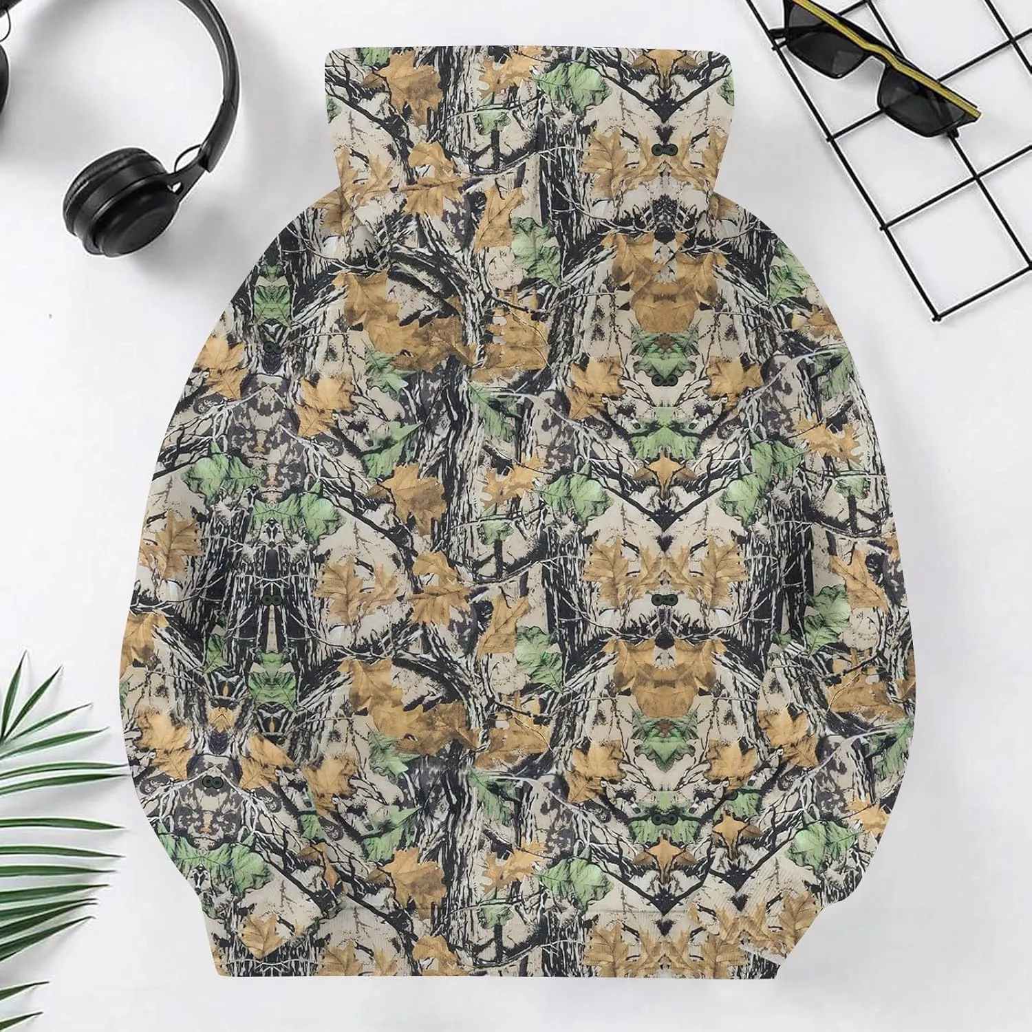 Light Camo Hoodies for Teen Girls Cute Sweatshirt Maple Leaf Print Oversized Fleece Sweatshirts Pullover Tops with Pocket