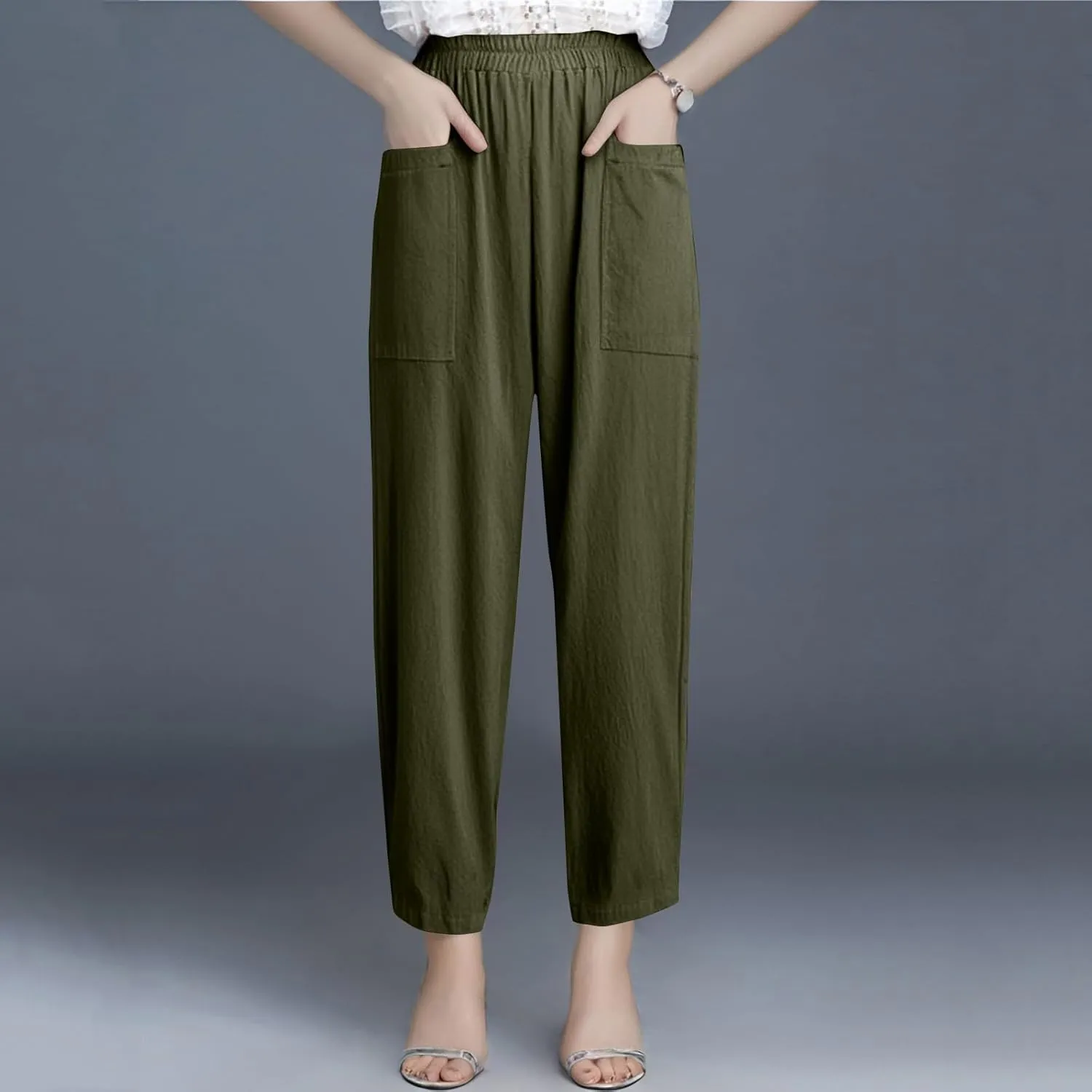 Linen Pants for Women Summer High Waist Palazzo Pants Wide Leg Plus Size Pant Lounge Trousers with Pockets (S-2Xl)