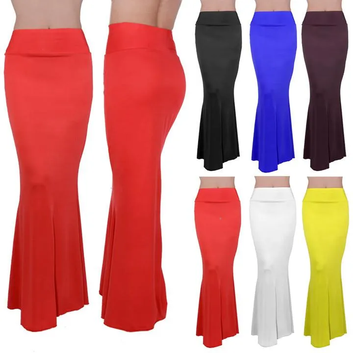 Long Foldover High Waisted Elegant Maxi Skirt