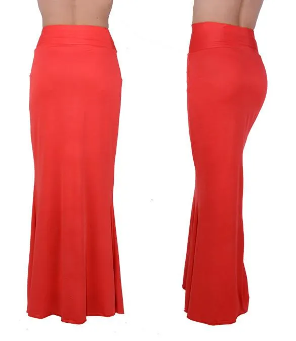 Long Foldover High Waisted Elegant Maxi Skirt