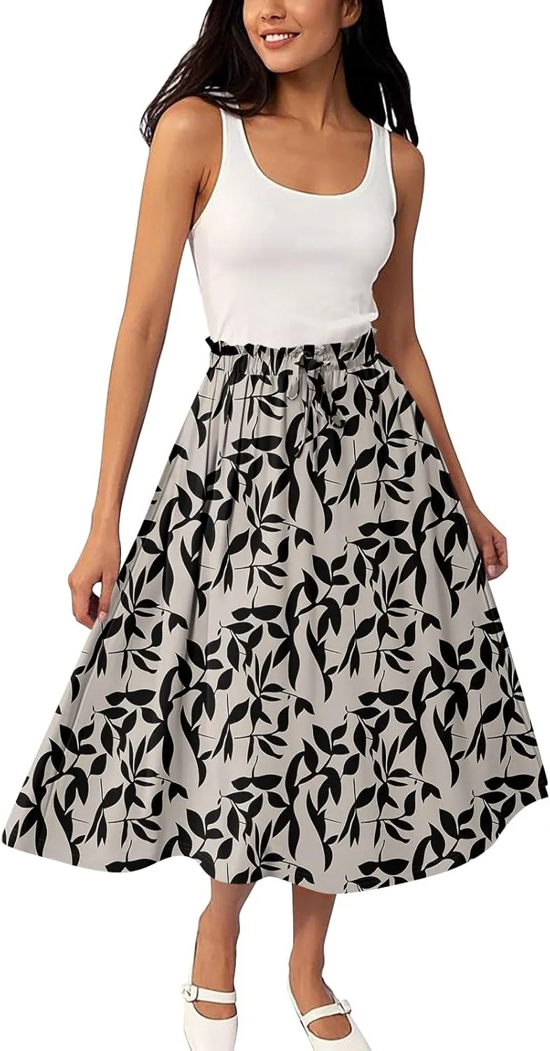 Long Pleated Skirts for Women High Waist A-Line Flowy Maxi Skirt Elegant Summer