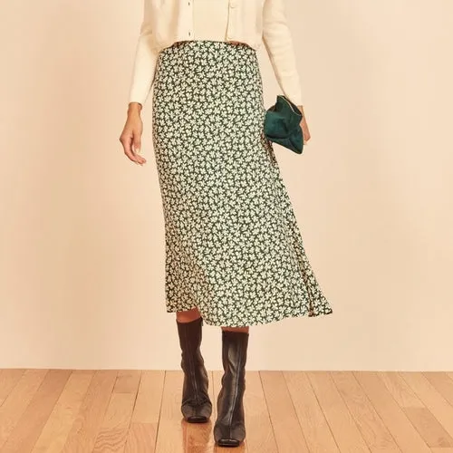 Long Skirts For Women Vintage Floral Print Skirt Elegant Office Lady