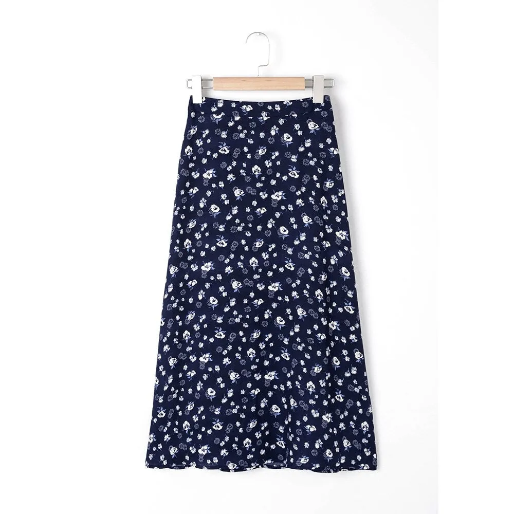 Long Skirts For Women Vintage Floral Print Skirt Elegant Office Lady