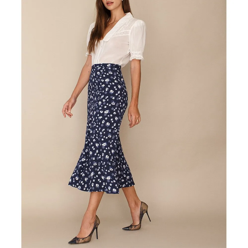 Long Skirts For Women Vintage Floral Print Skirt Elegant Office Lady