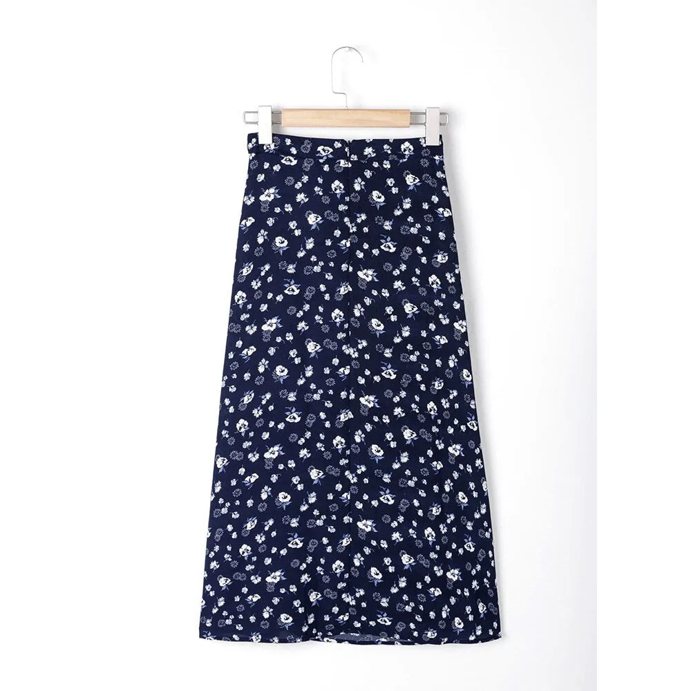 Long Skirts For Women Vintage Floral Print Skirt Elegant Office Lady