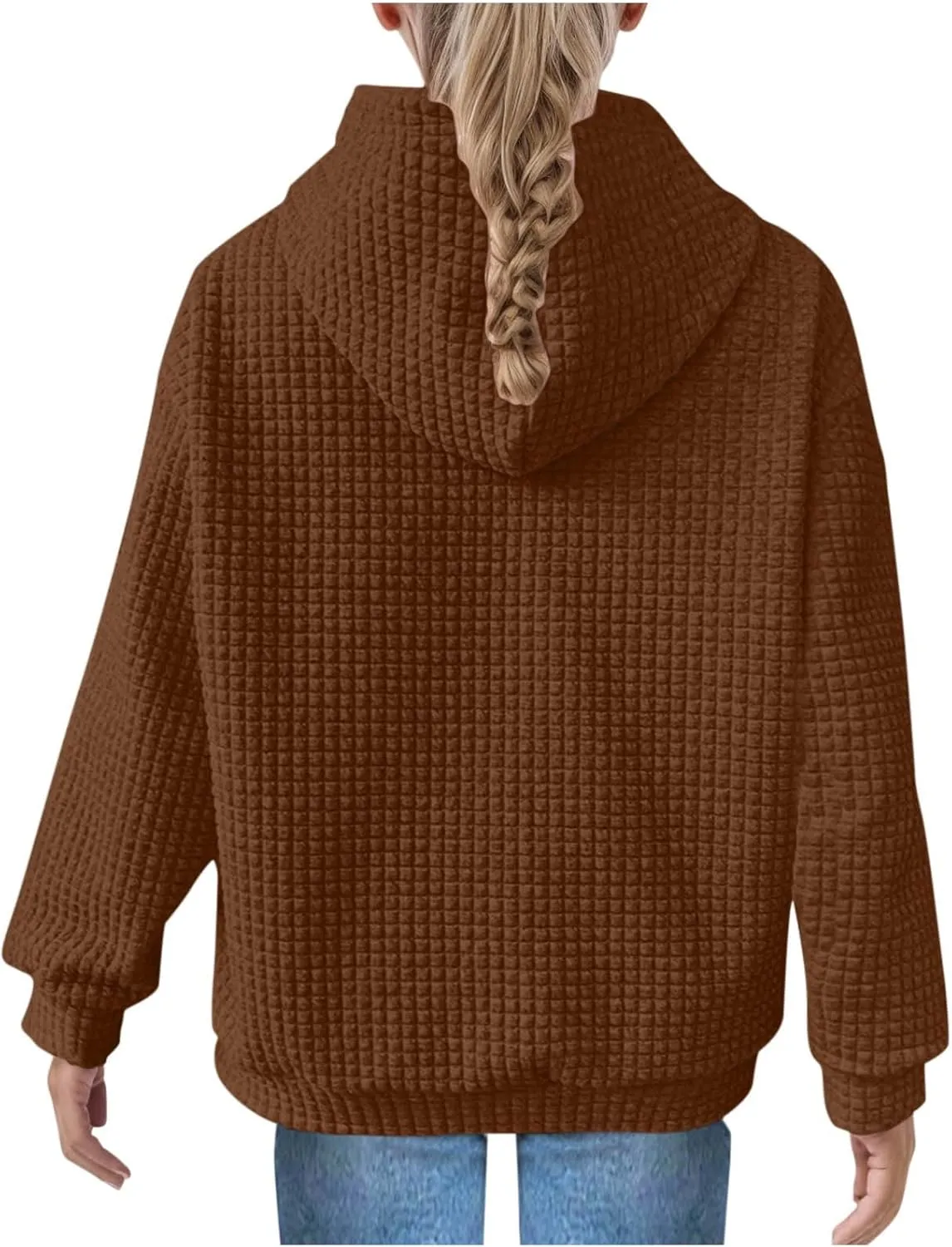LRMQS Cute Hoodies for Teen Girls Trendy Preppy Waffle Hooded Sweatshirts Oversized Long Sleeve Sweater Tween Girl Clothes