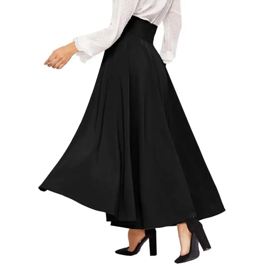 LVSANW Women Skirt Elegant Lace-up Maxi Skirt with High Waist A-line Silhouette Solid Color Pleated Ankle Length for Women for Spring