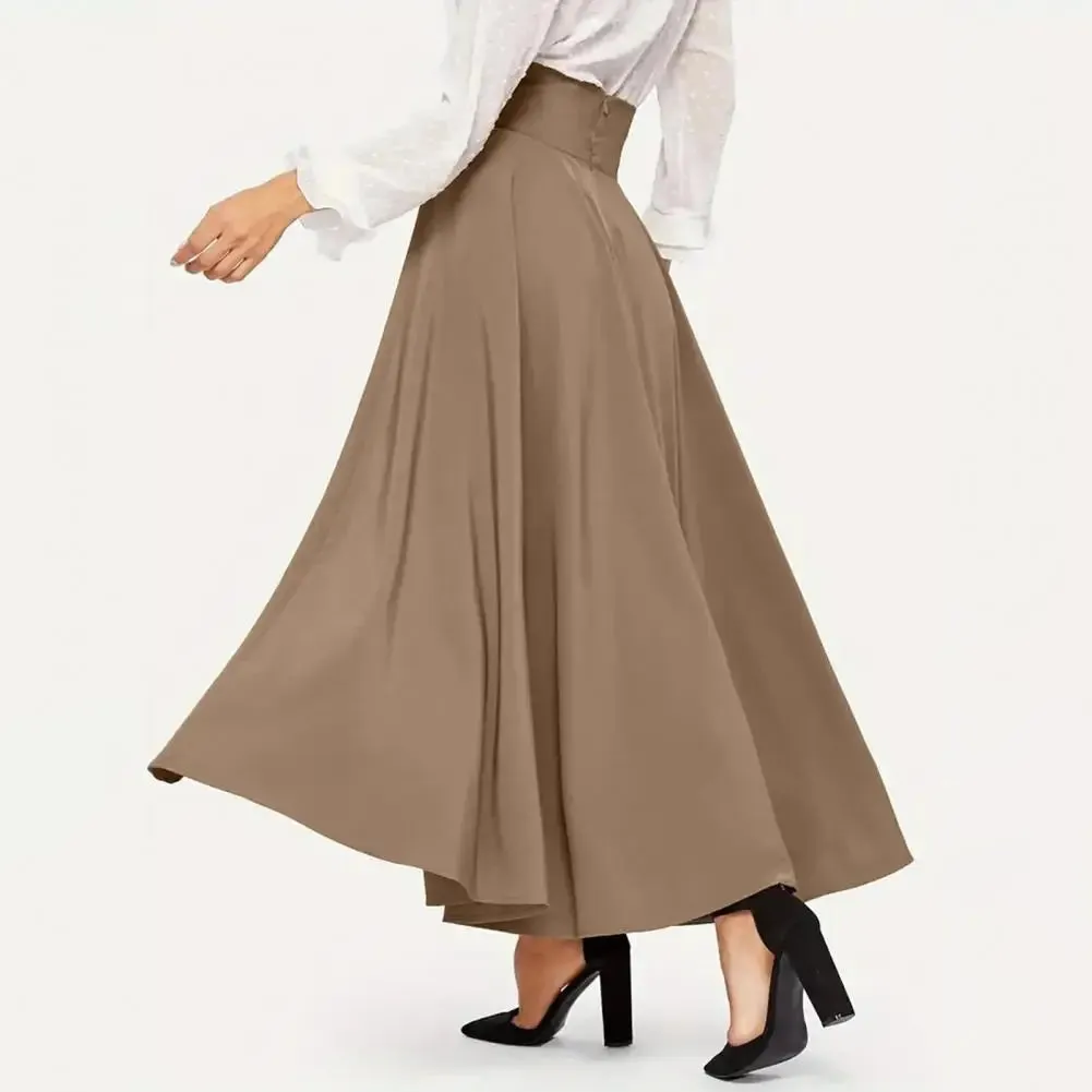 LVSANW Women Skirt Elegant Lace-up Maxi Skirt with High Waist A-line Silhouette Solid Color Pleated Ankle Length for Women for Spring
