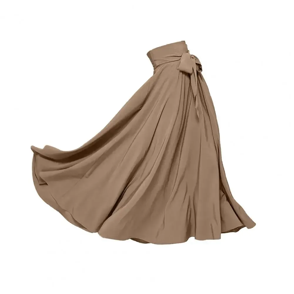 LVSANW Women Skirt Elegant Lace-up Maxi Skirt with High Waist A-line Silhouette Solid Color Pleated Ankle Length for Women for Spring