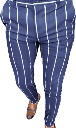 Maiyifu-GJ Men's Striped Modern Chino Pants Casual Slim Fit Skinny Stretch Dress Pant Business Golf Tapered Trousers