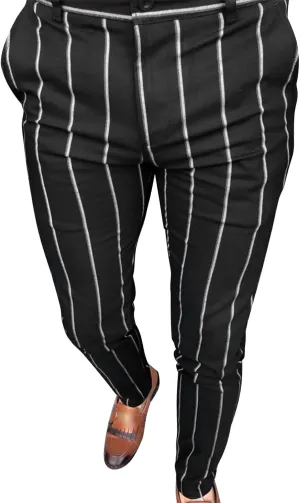Maiyifu-GJ Men's Striped Modern Chino Pants Casual Slim Fit Skinny Stretch Dress Pant Business Golf Tapered Trousers