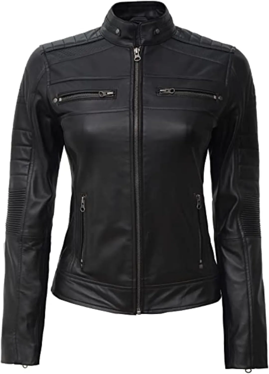 M&K CLOTHING Brown Real Leather Jacket Women - Cafe Racer Moto Black Womens Leather Jackets Fashion