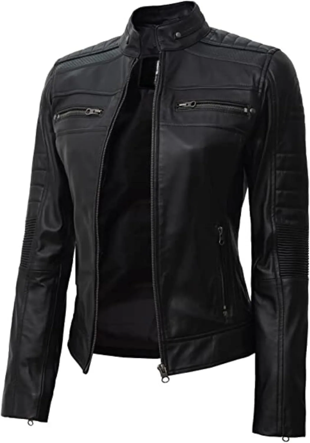M&K CLOTHING Brown Real Leather Jacket Women - Cafe Racer Moto Black Womens Leather Jackets Fashion